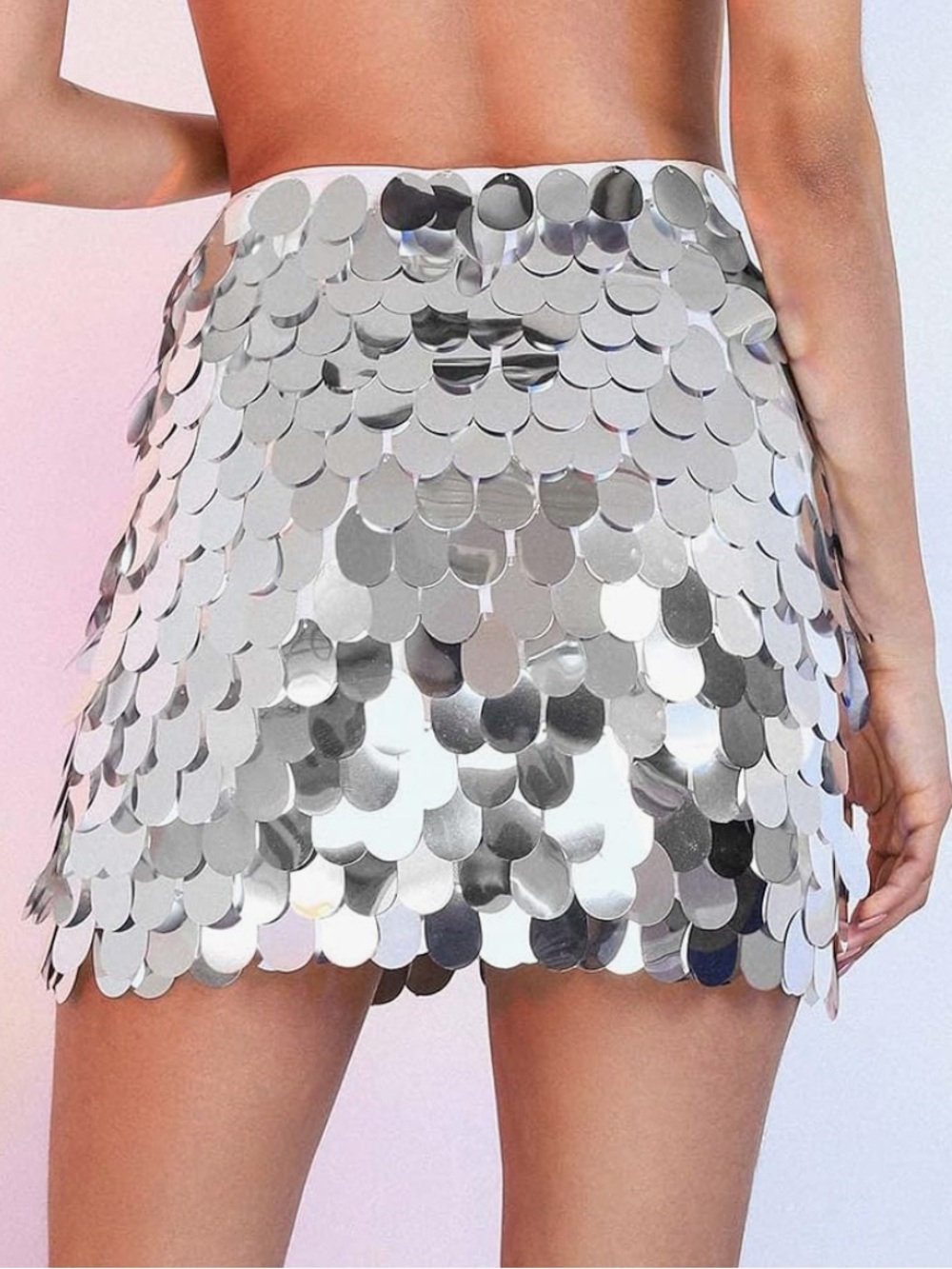 Silver Disco Sequin Mini Skirt Women Small S - Picture 3 of 11